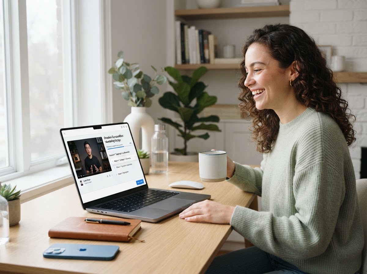 Student taking an online course on a laptop