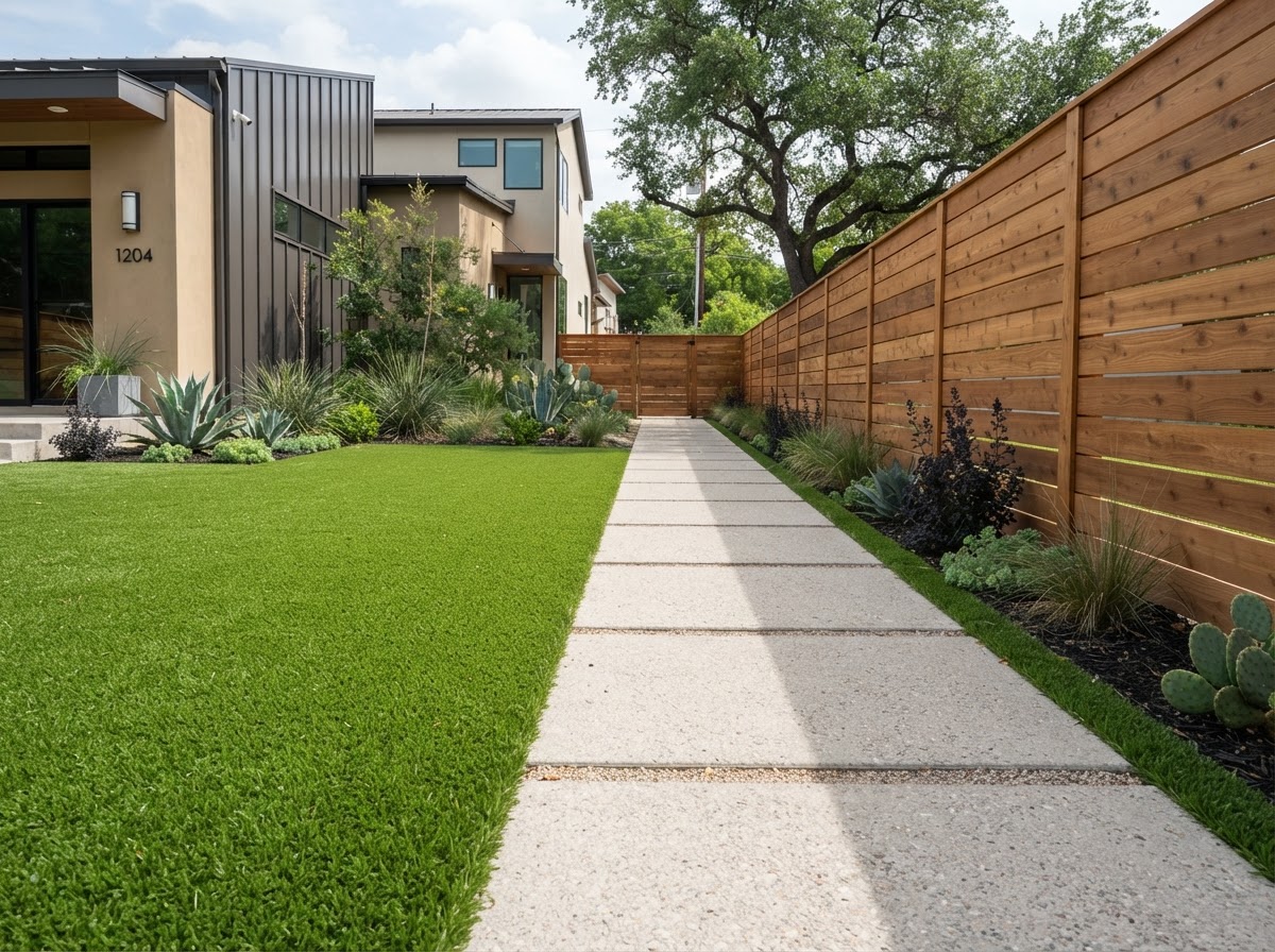 Artificial turf installed in side yards & borders in Austin, Texas