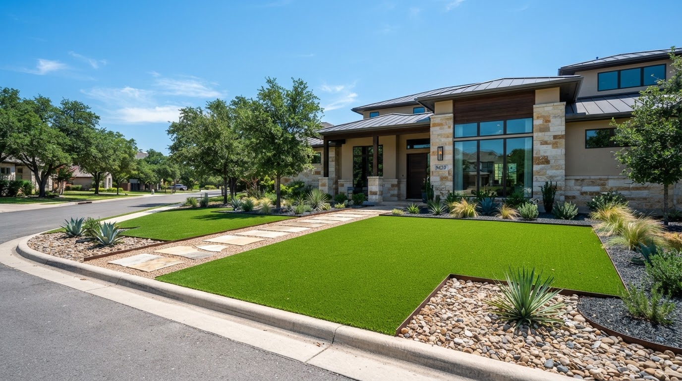 Artificial turf installed in front yards in Austin, Texas