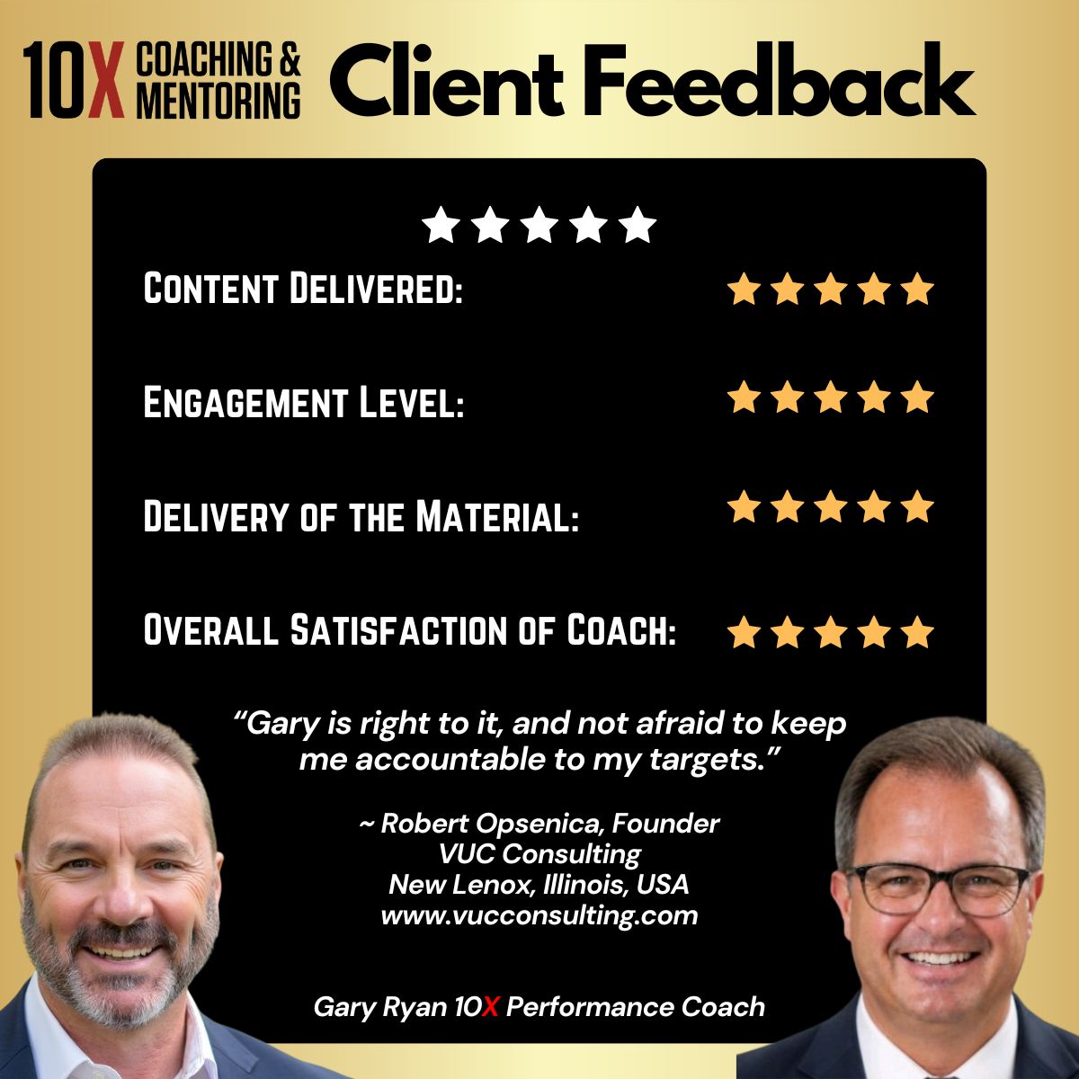 Client Feedback from Robert Opsenica, Founder VUC Consulting