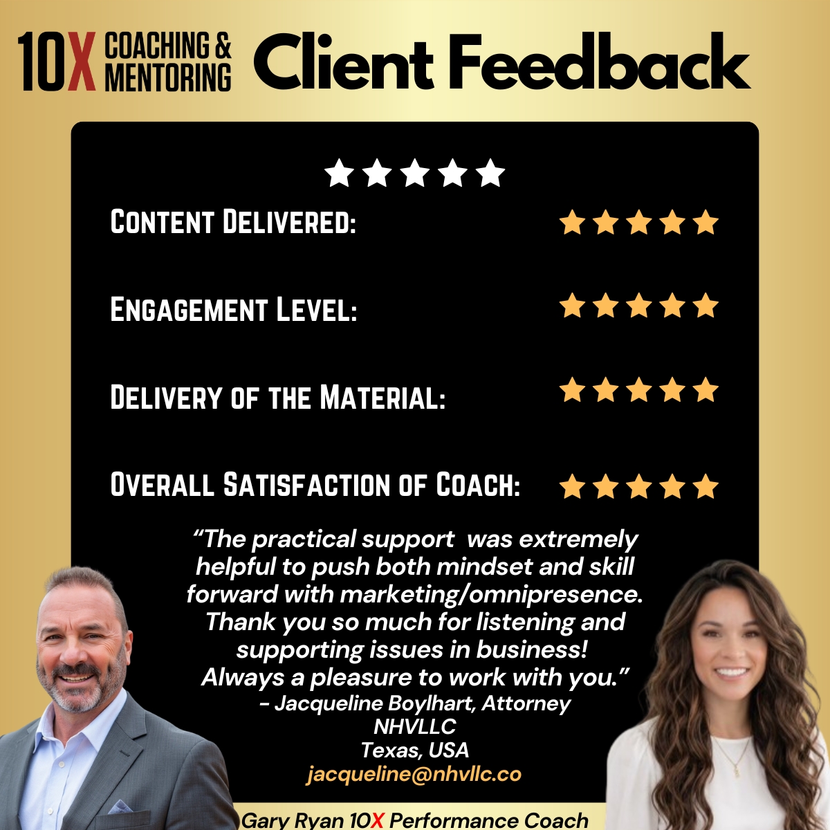 Client Feedback from Jacqueline Boylhart, Attorney NHVLLC