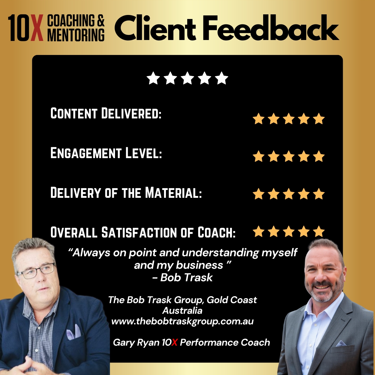 Client Feedback from Bob Trask, The Bob Trask Group