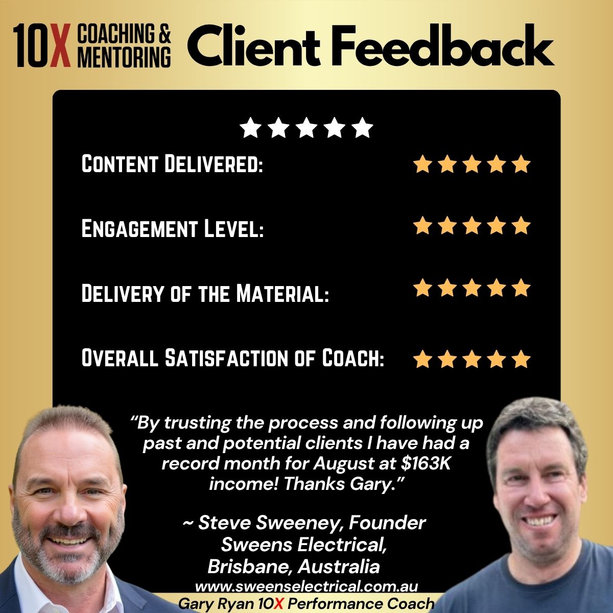 Client Feedback from Steve Sweeney, Founder Sweens Electrical