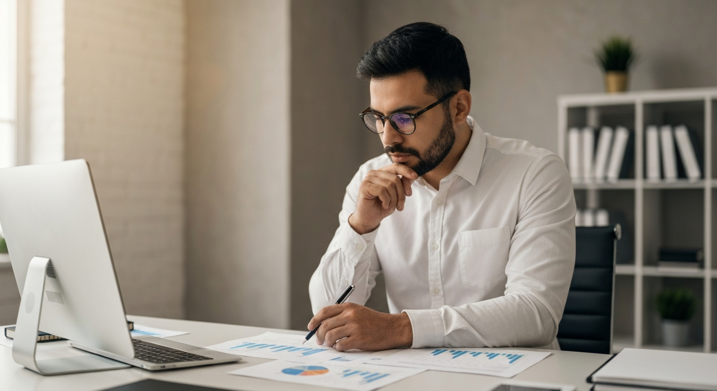 Financial professional reviewing tax documents