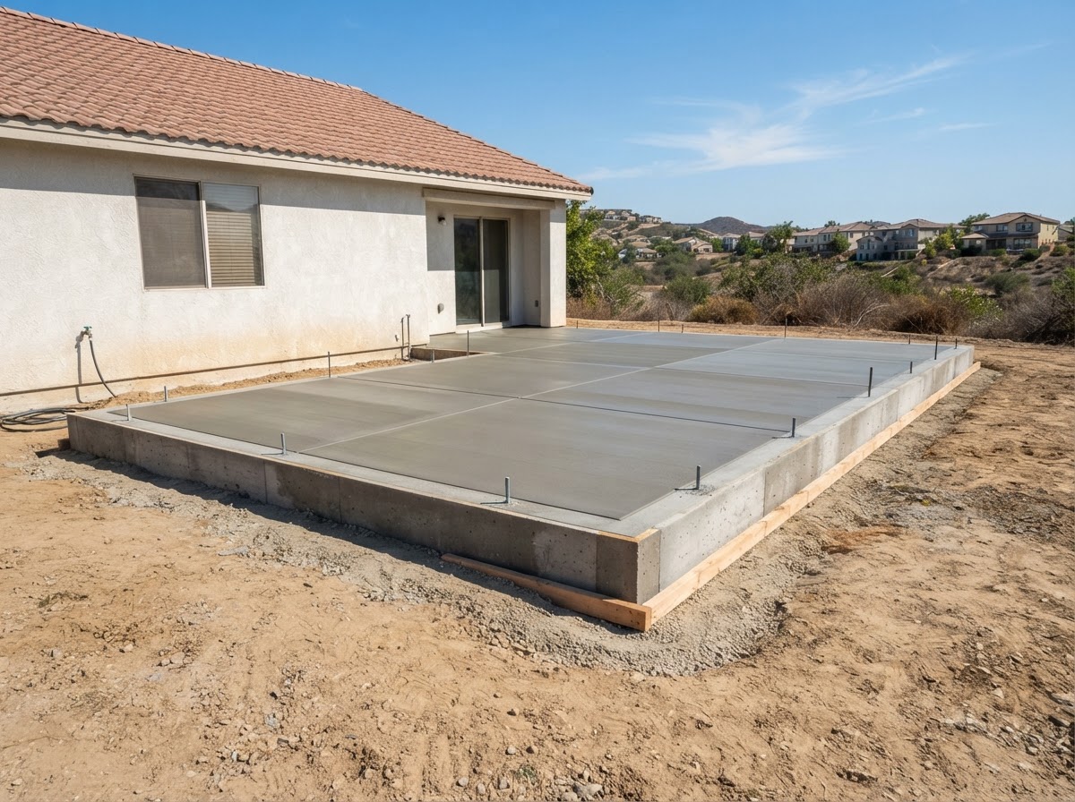 Finished residential concrete footing and slab for a home addition in Redondo Beach