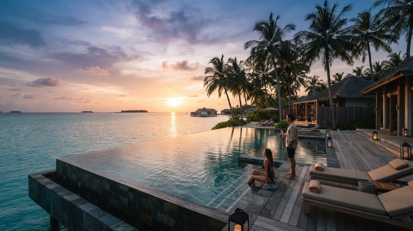 Infinity pool overlooking the ocean at sunset