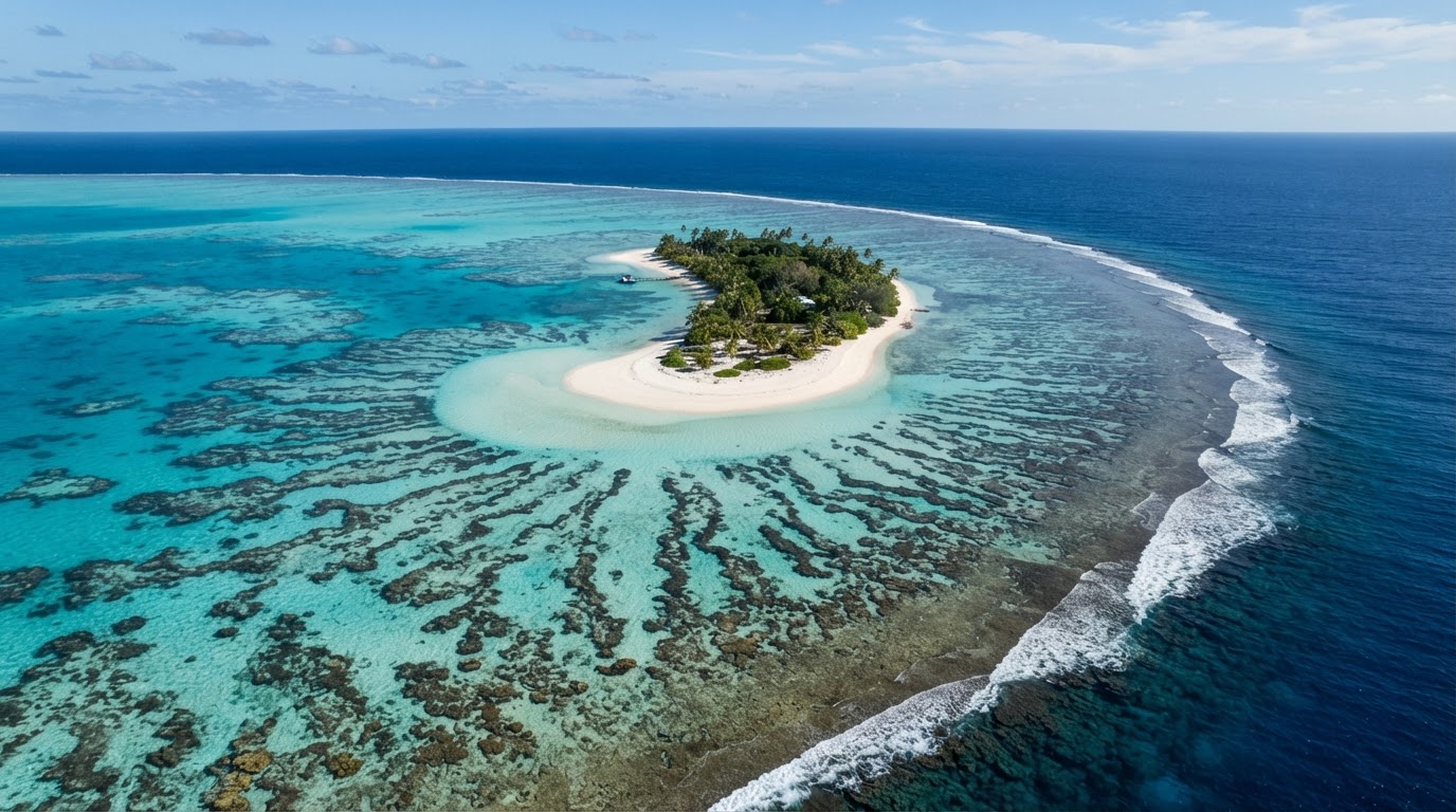 Coral reef surrounding a tropical island