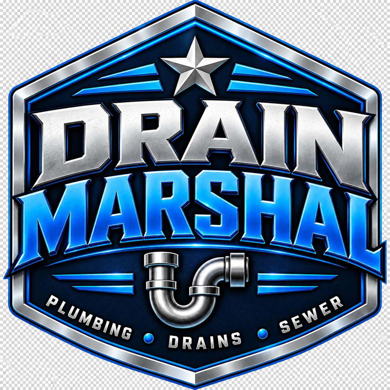 The Drain Marshal Plumbing & Drain badge logo