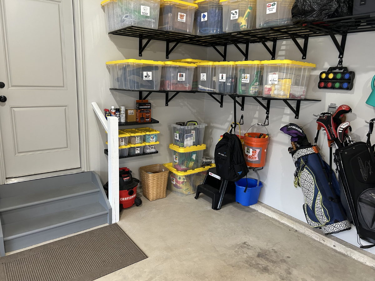 After: Labeled Storage Bins + Fresh Paint