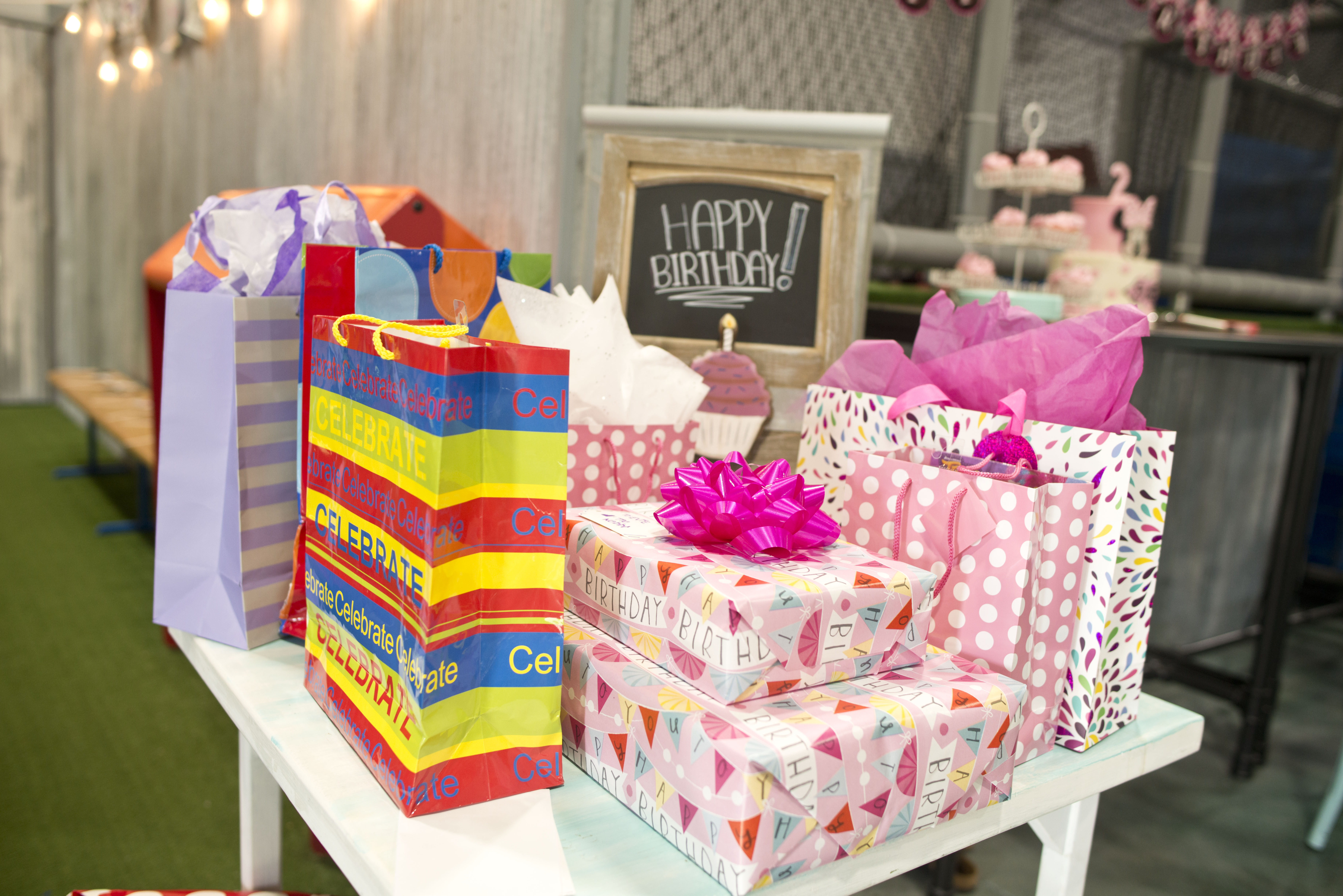 Decorated party table at a Gym Counts birthday celebration