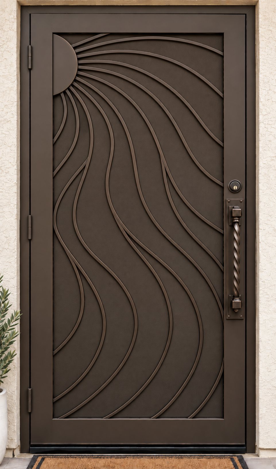 Desert Sunwave — Sunburst Wave · custom Handle iron security screen door by Kartchner Kustoms