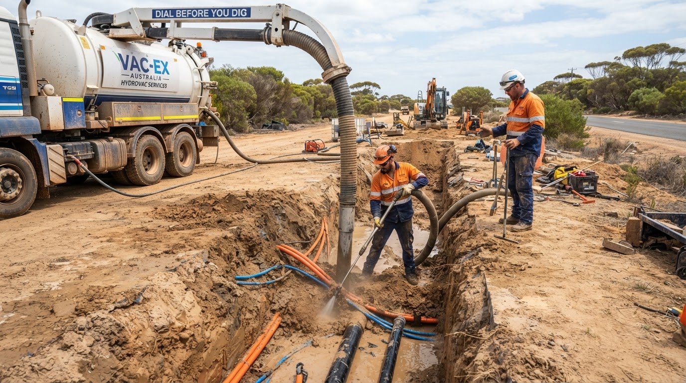Vacuum excavation truck boom exposing underground services — request a quote for your regional NSW project
