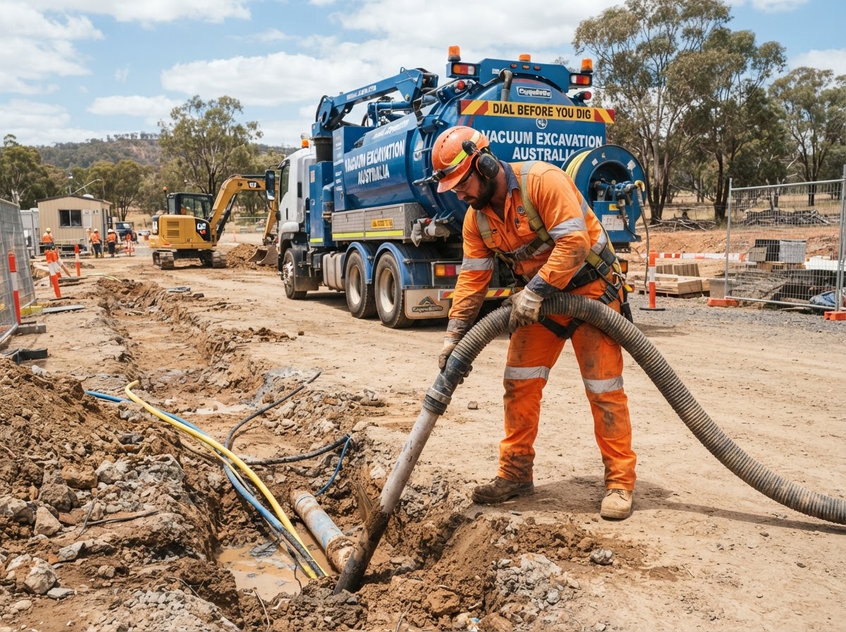 Vacuum truck loading spoil and wet waste material from a pit during a regional NSW site clean-up