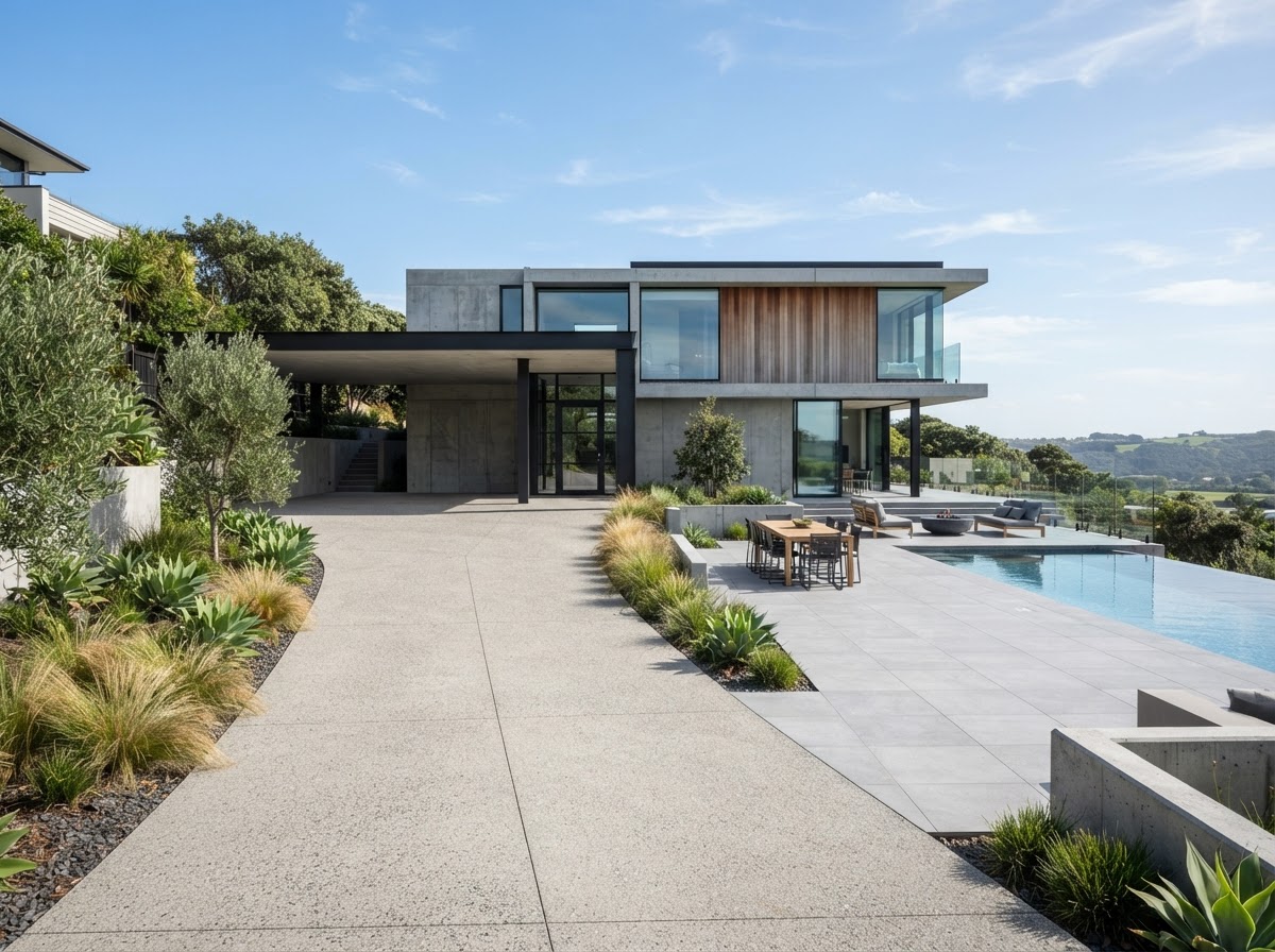 Concrete pathway project — Garden Path & Approach (Exposed aggregate, custom edge)