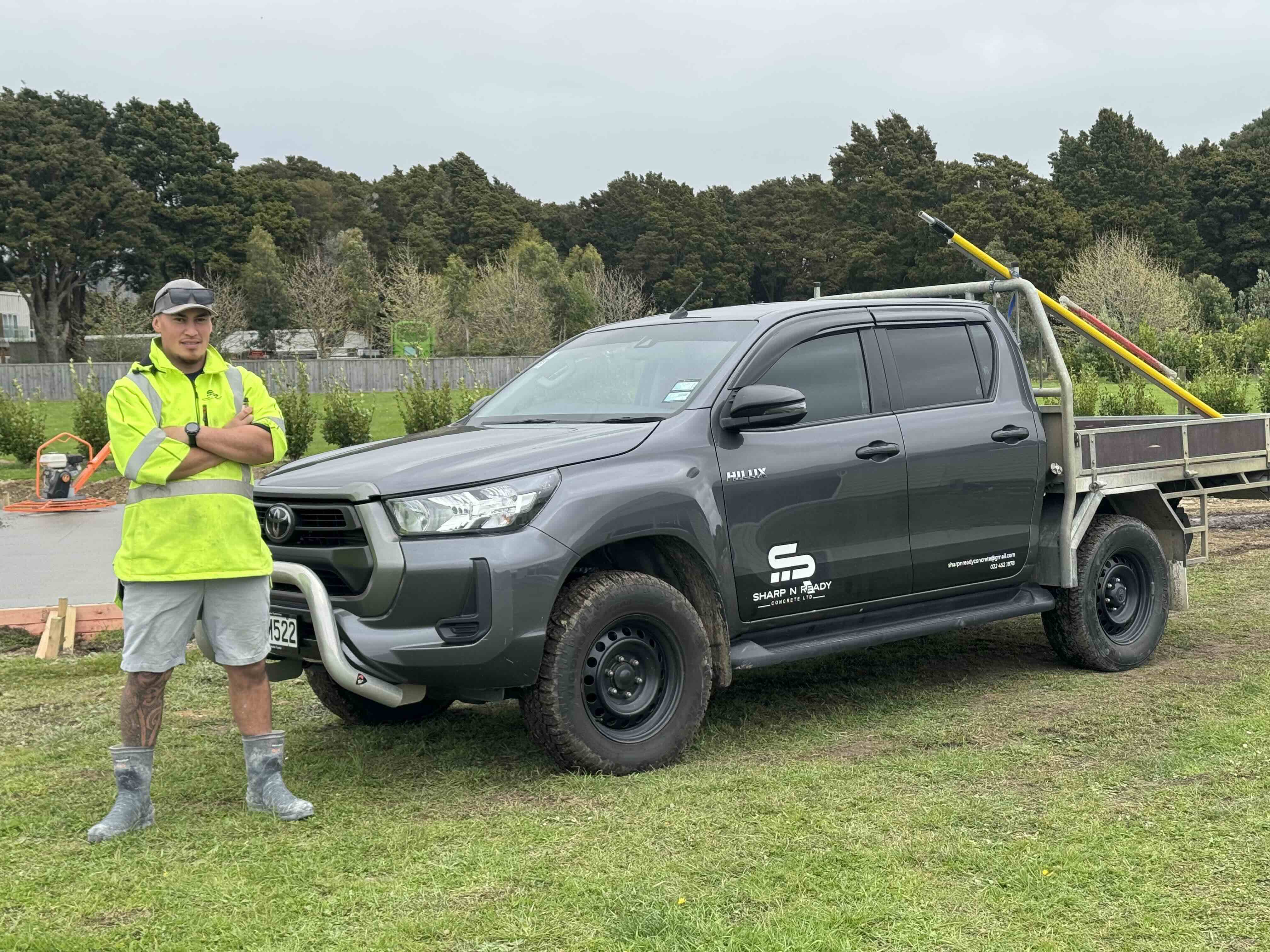 Kauri Farmer with the Sharp N Ready Concrete ute on site