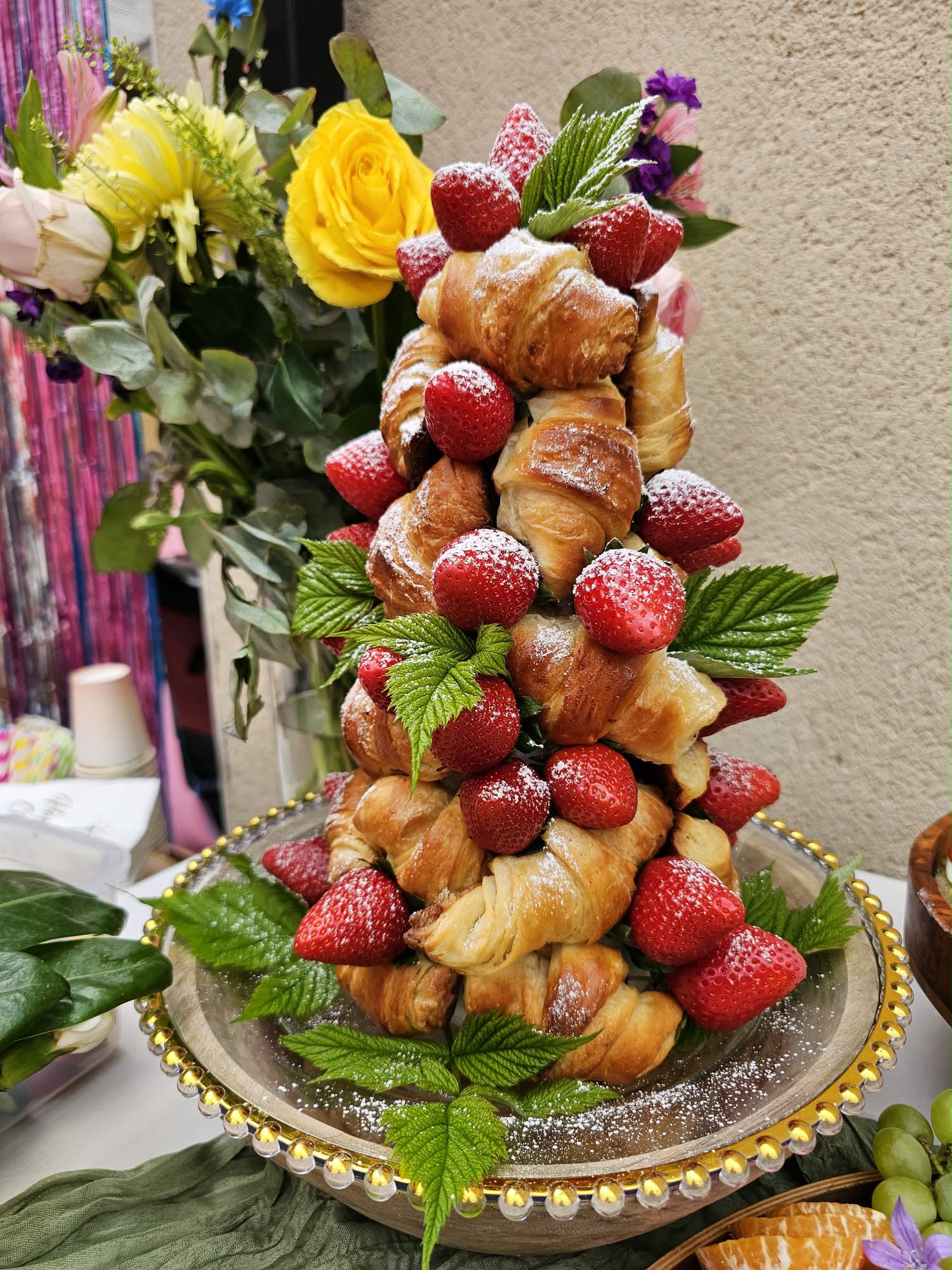 Showstopper mini croissant and fresh strawberry brunch tower