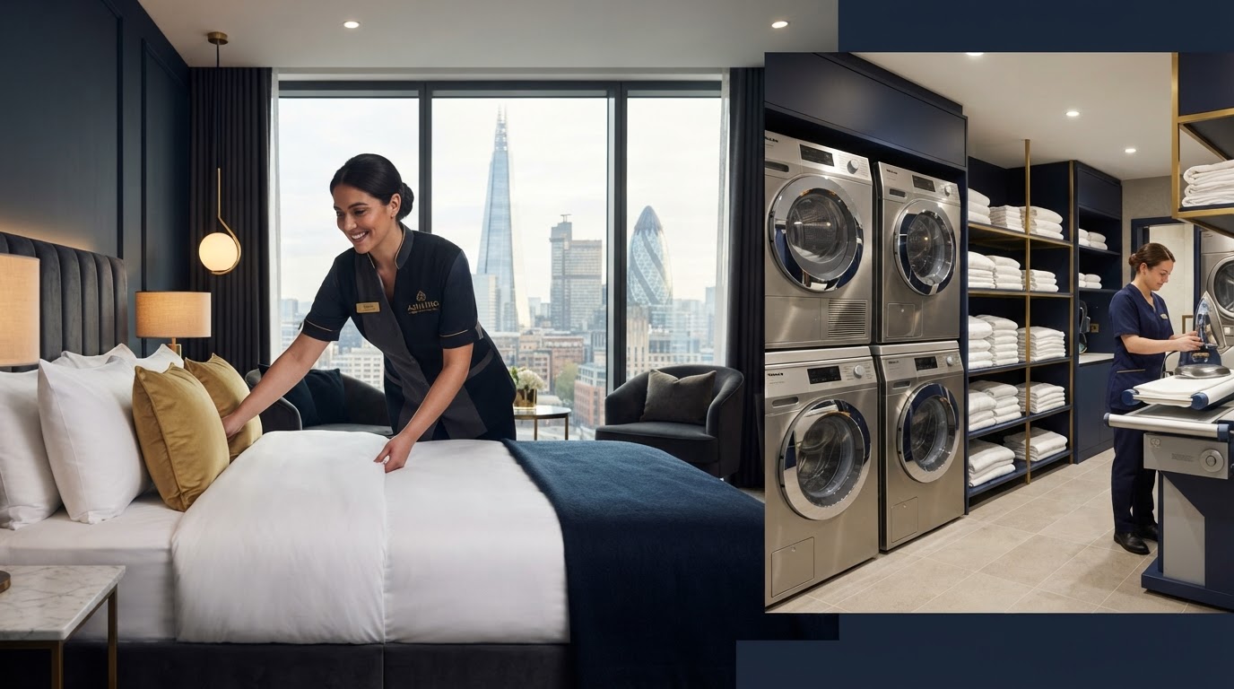 Modern serviced apartment, professional housekeeping and commercial laundry facilities operated by Niche Property Services Group