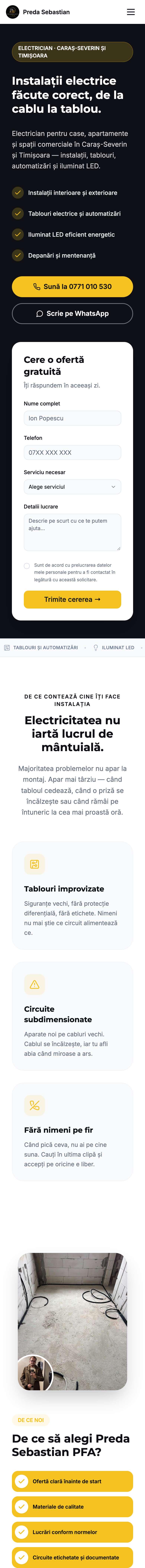 Site Preda Sebastian Electrician pe telefon
