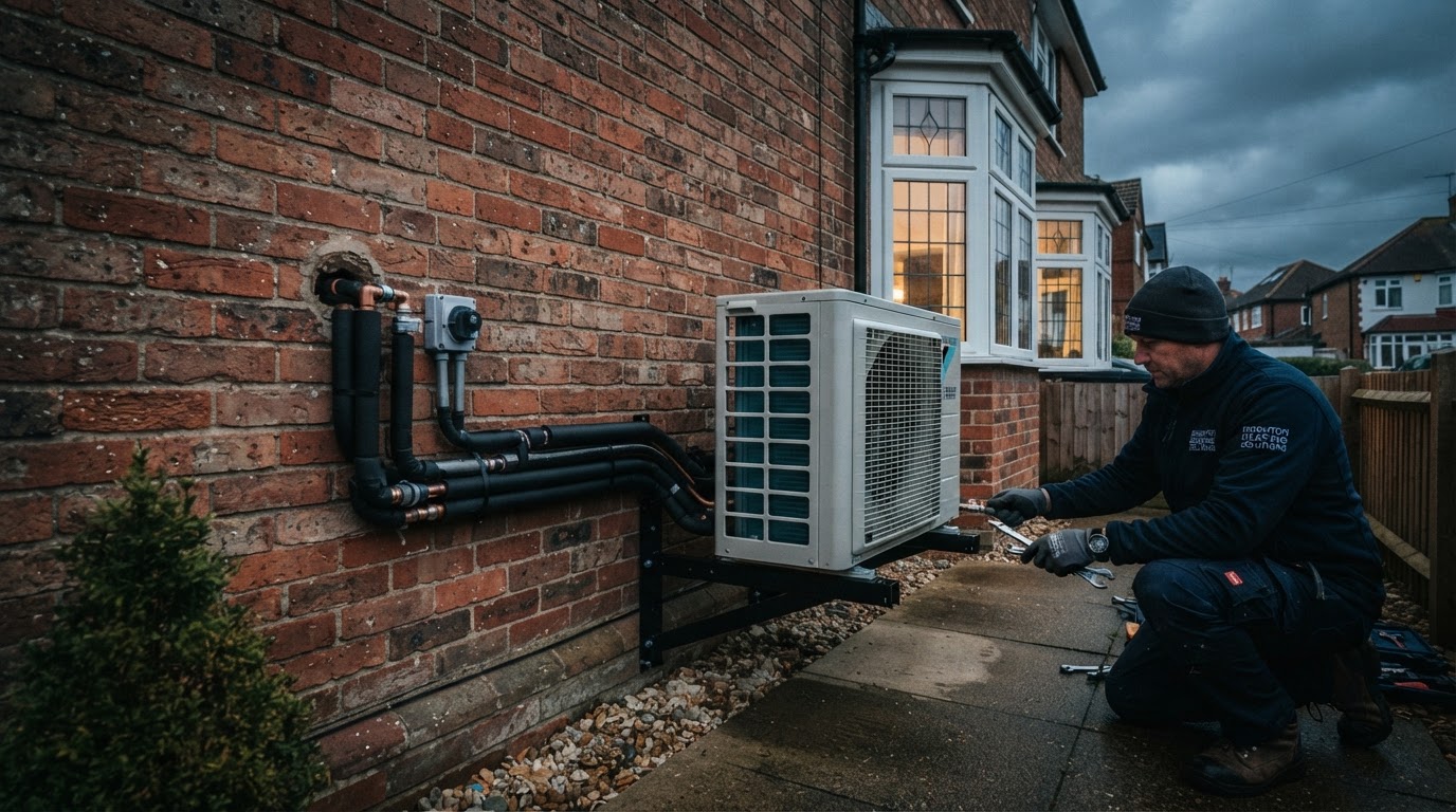 Air source heat pump installed at a home in Brighton