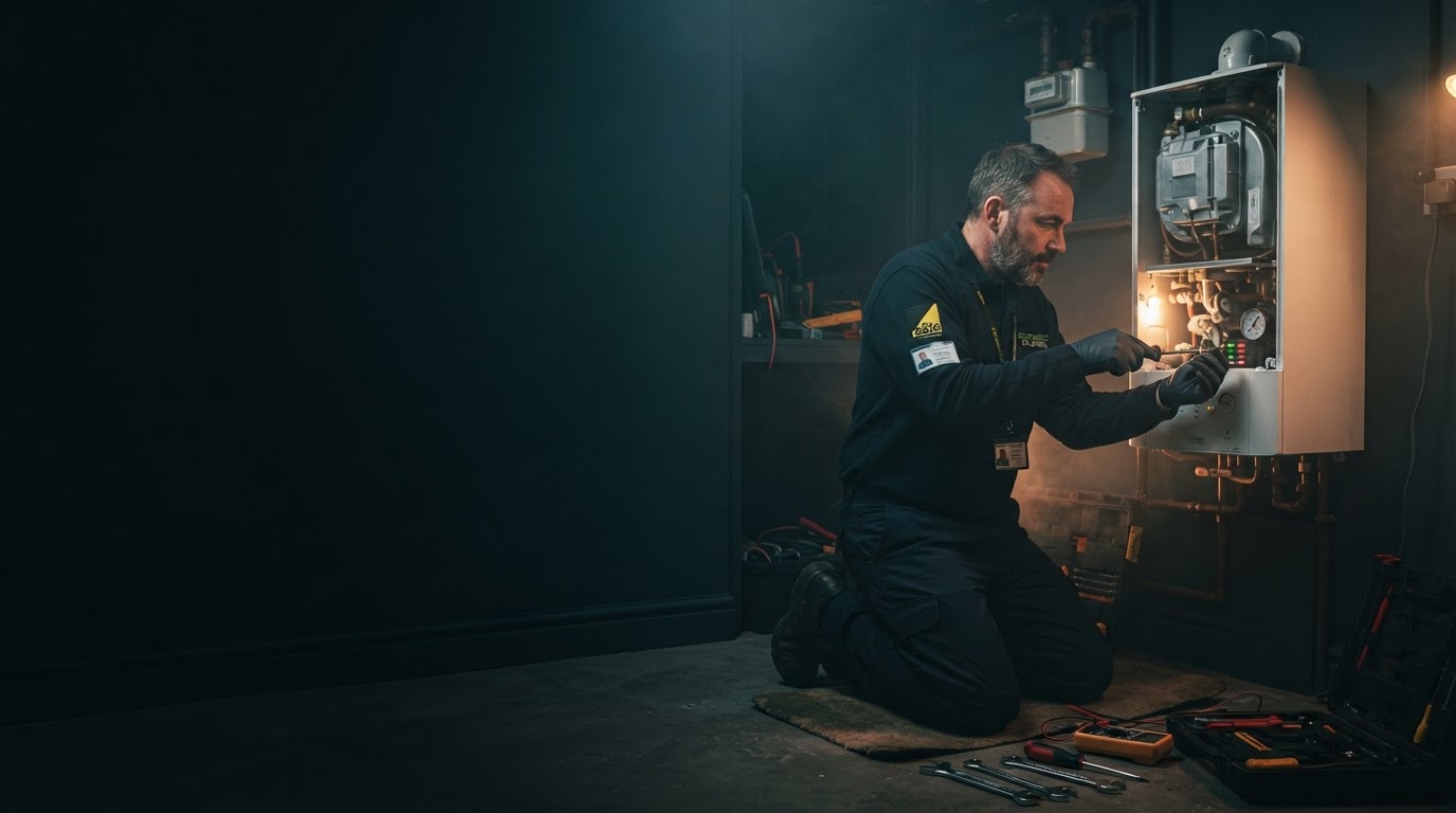 Gas Safe engineer repairing a boiler in Brighton
