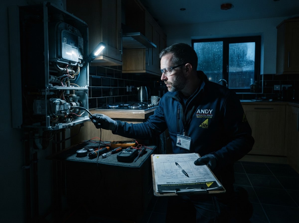 Gas Safe engineer carrying out a landlord gas safety check in Brighton
