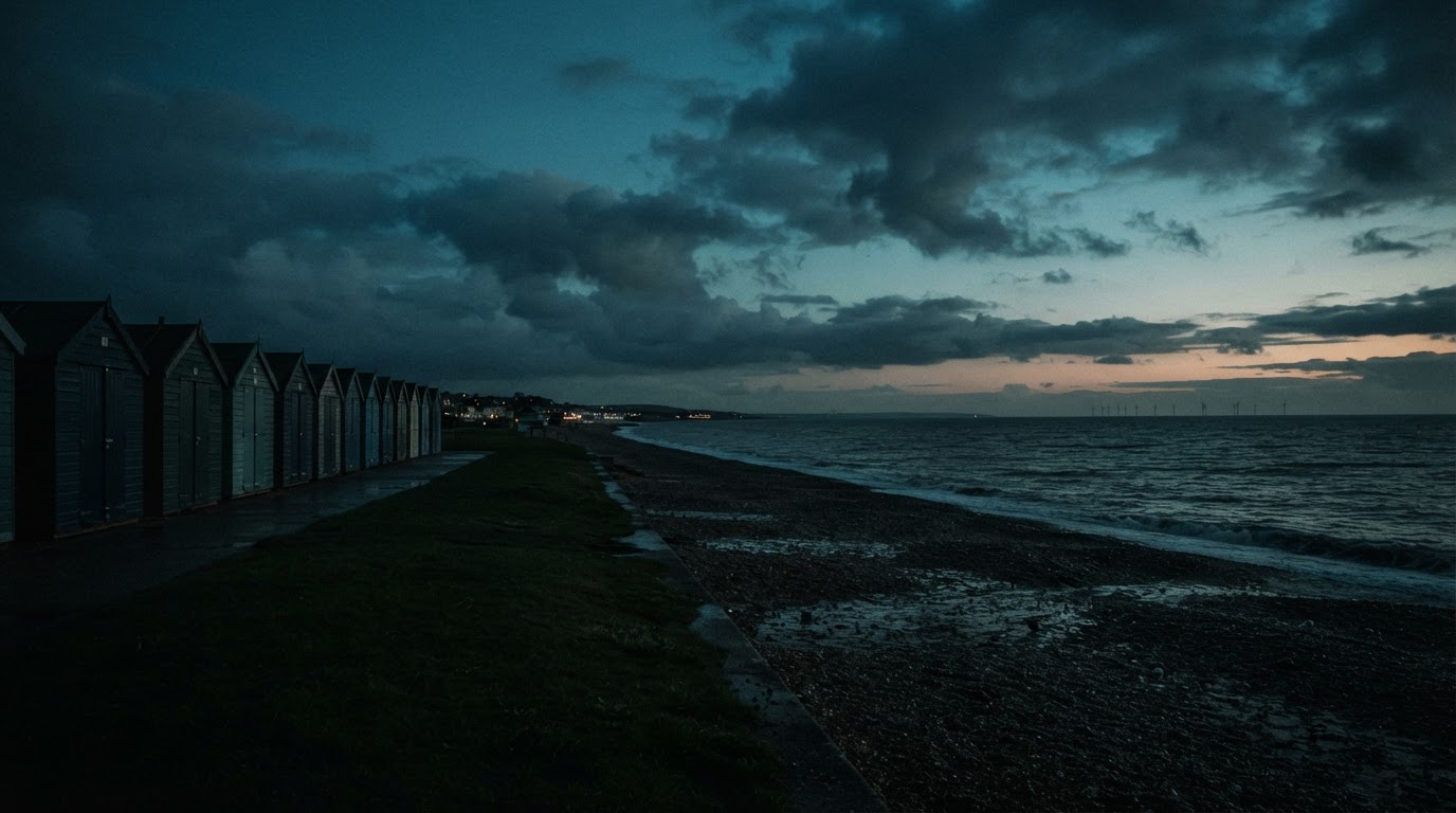 Lancing seafront and Beach Green at dusk on the Sussex coast