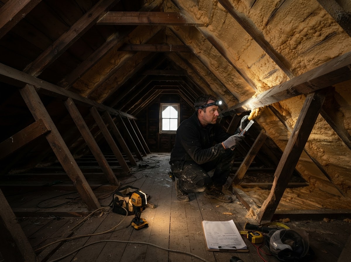 Loft space interior for spray foam removal assessment