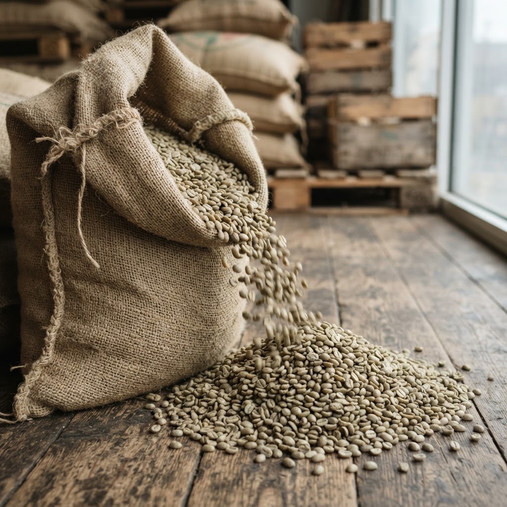 Green coffee, straight from the burlap. The season starts here.