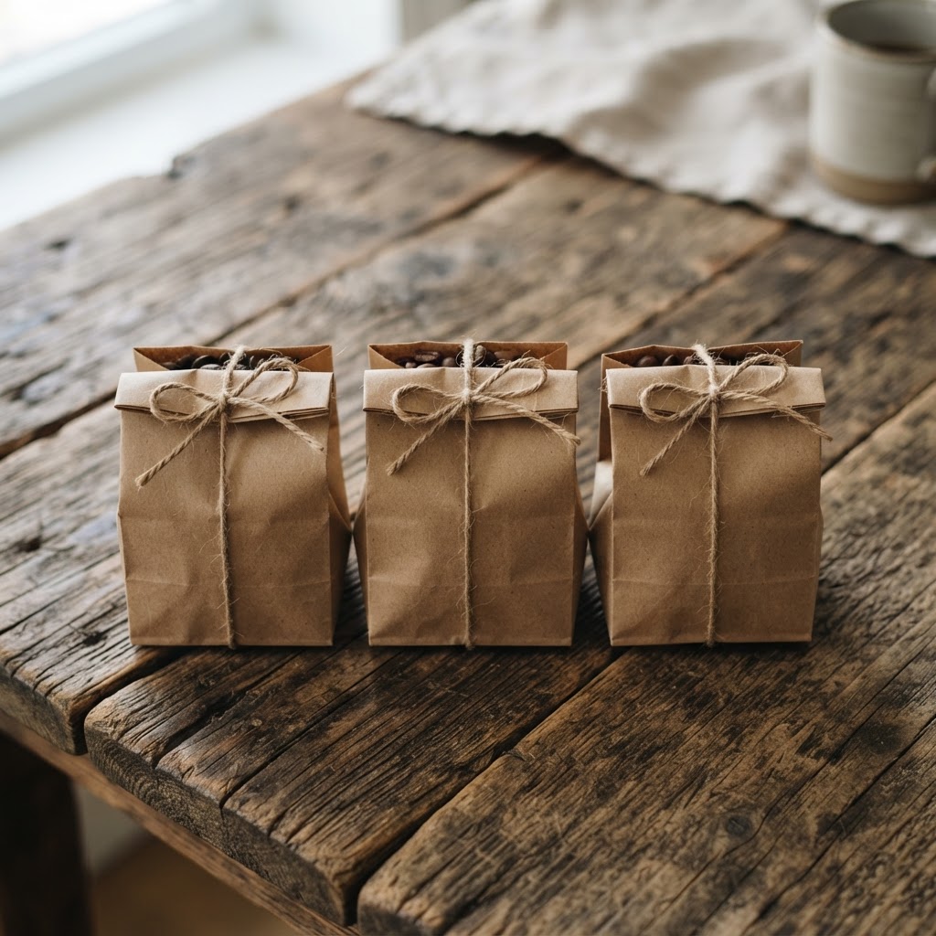 Sampler packs, tied and ready to take home. Three origins, one little bundle.