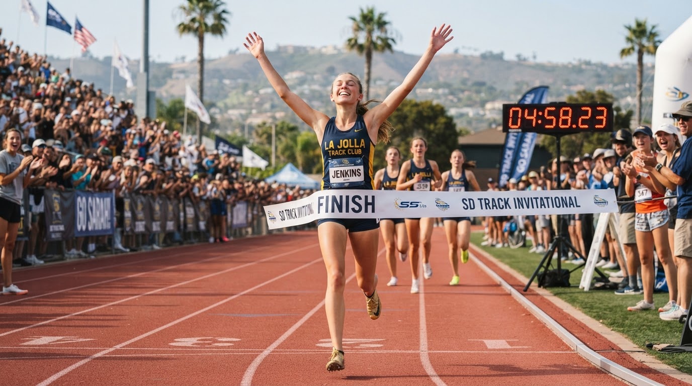 High school track athletes training together on a San Diego track