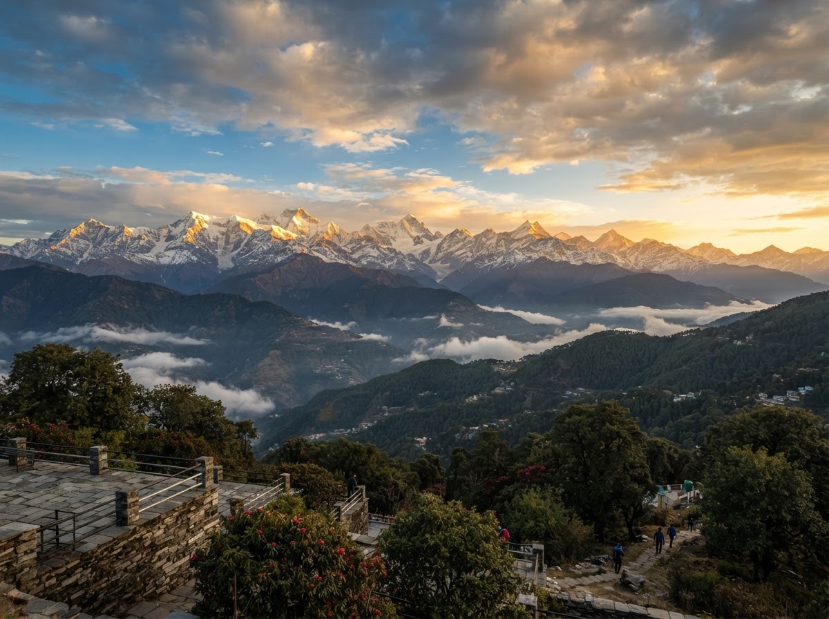 Panoramic Himalayan mountain views from Kausani