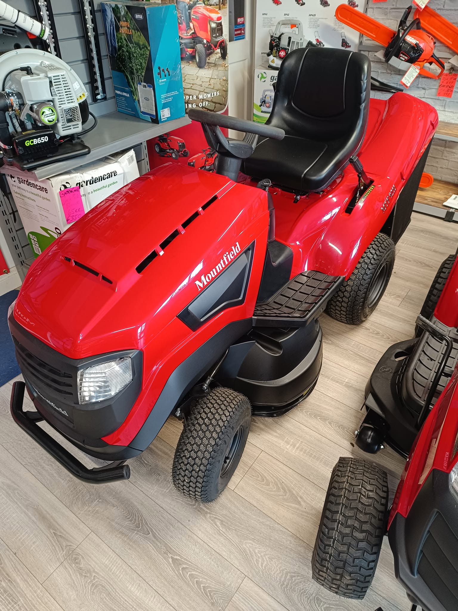 Mountfield lawn tractor in RM Lawnmowers showroom floor display