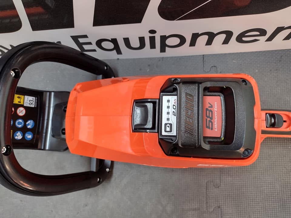 Echo 58V 2.0Ah lithium-ion battery and top controls view