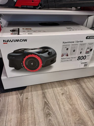 Segway Navimow i Series robotic mower packaged in RM Lawnmowers showroom, Meath