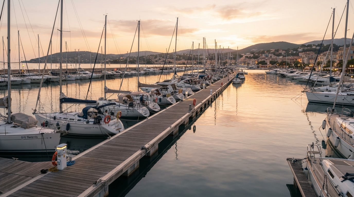 Harbor marina with moored yachts