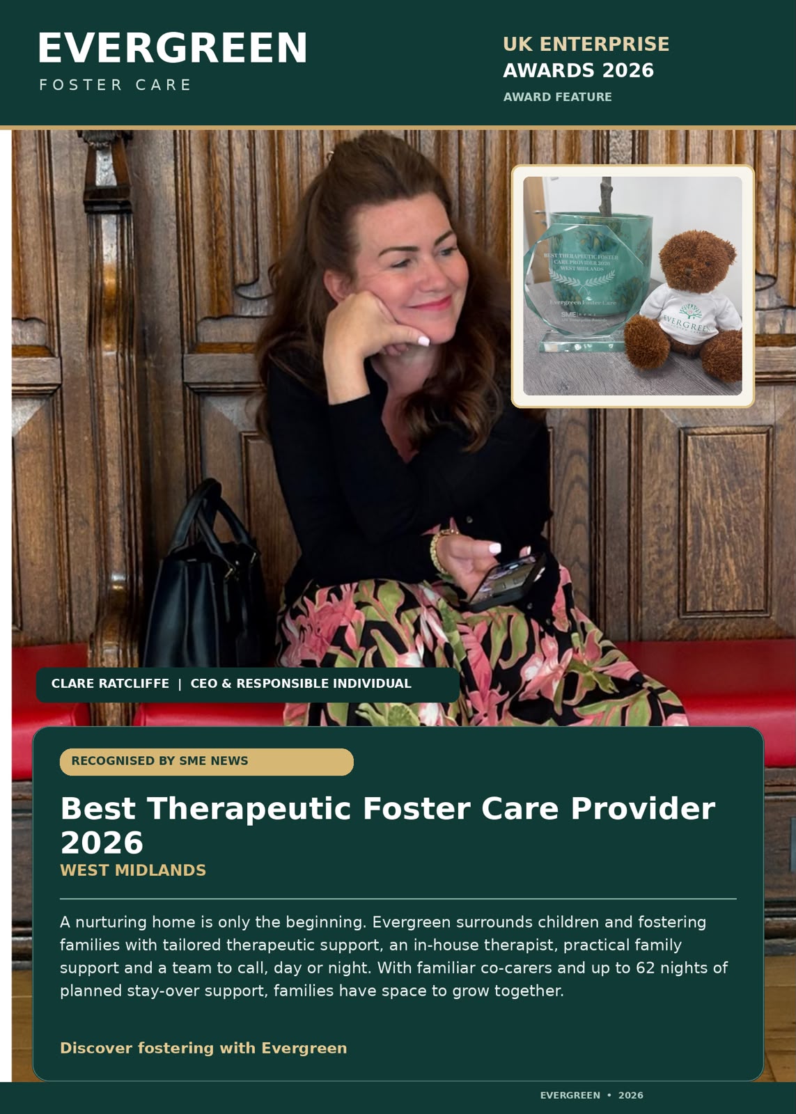 UK Enterprise Awards 2026 feature page: Evergreen Foster Care, Best Therapeutic Foster Care Provider 2026 – West Midlands