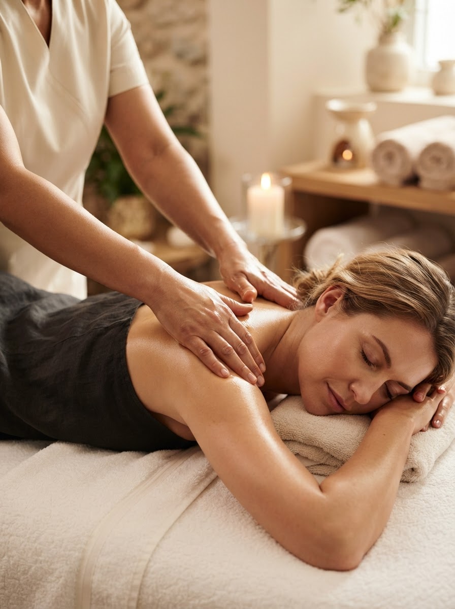 Natu therapist giving a relaxing massage in a serene Amsterdam spa