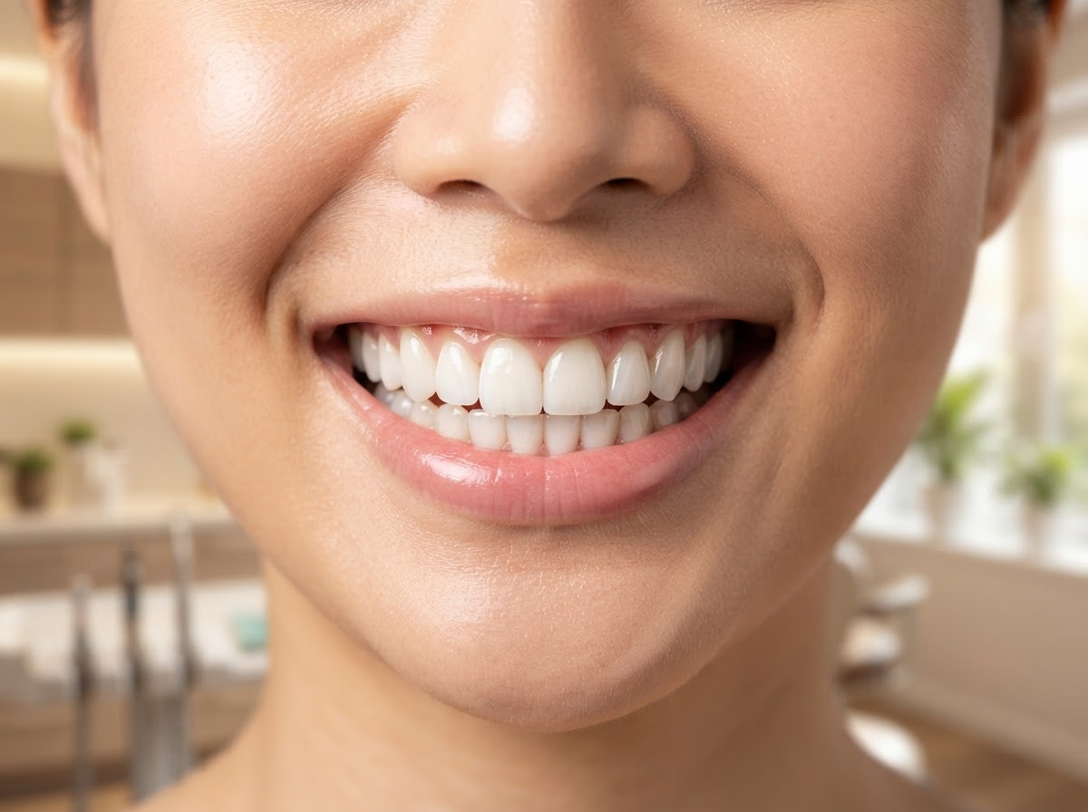 An Asian woman's radiant porcelain smile restored with veneers at KDENTAL Studio