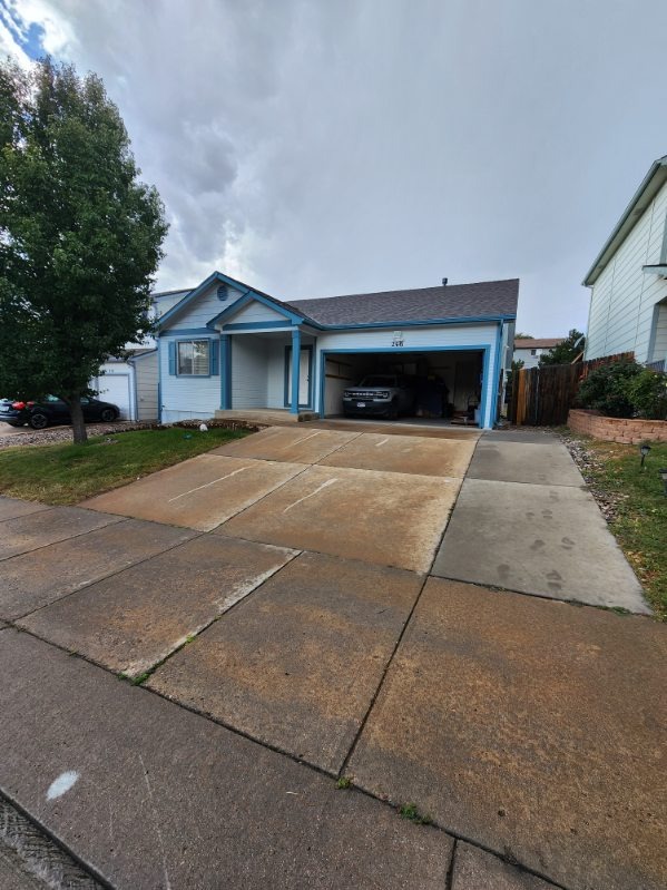Ranch Home Exterior with Custom Blue Accent Trim