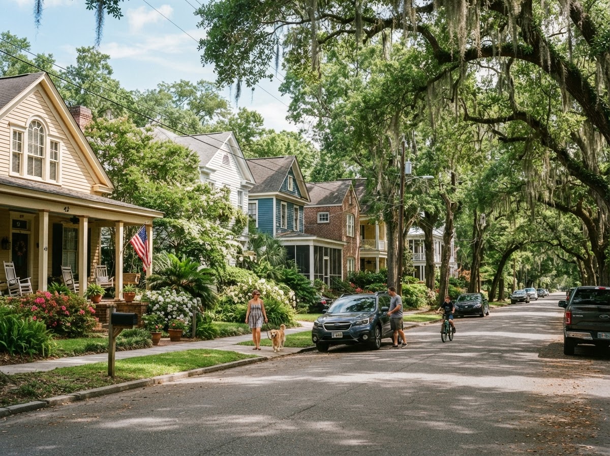 Residential neighborhood street in a Southern US community representing the Jesup, GA service area.