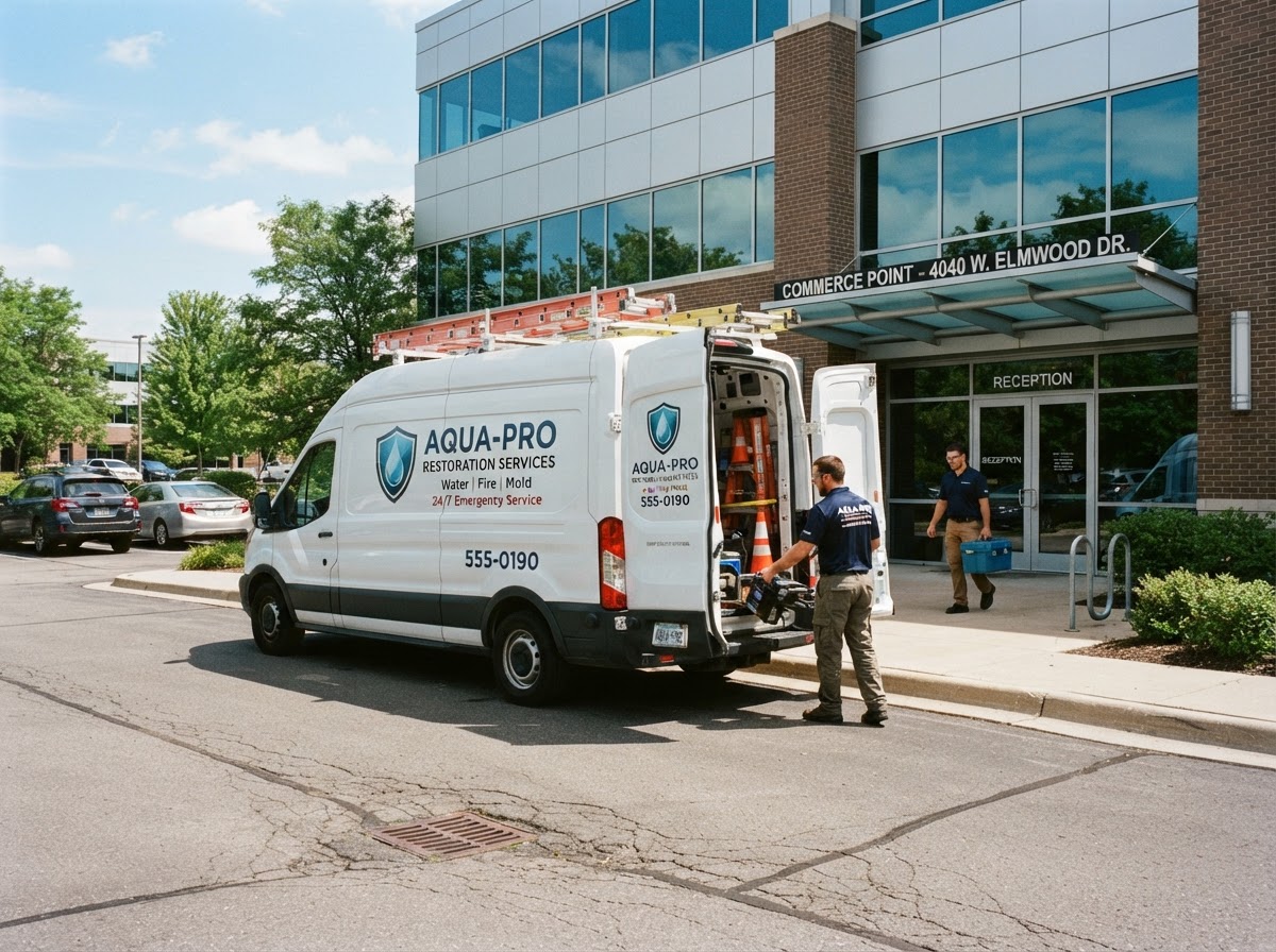 Evergreen Mold Remediation and Water Damage service vehicle parked outside the company's Jesup, GA office location.
