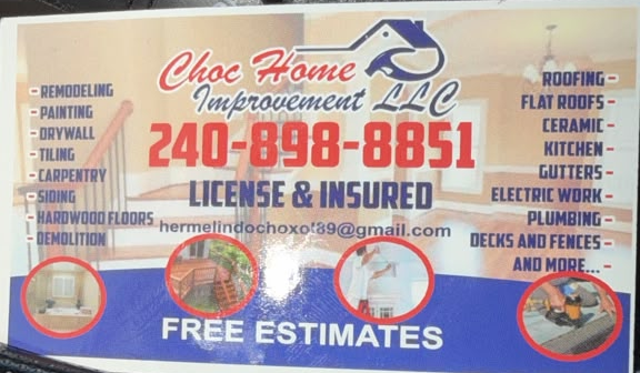 Tarjeta de presentación Choc Home Improvement LLC - Hermelindo Choc