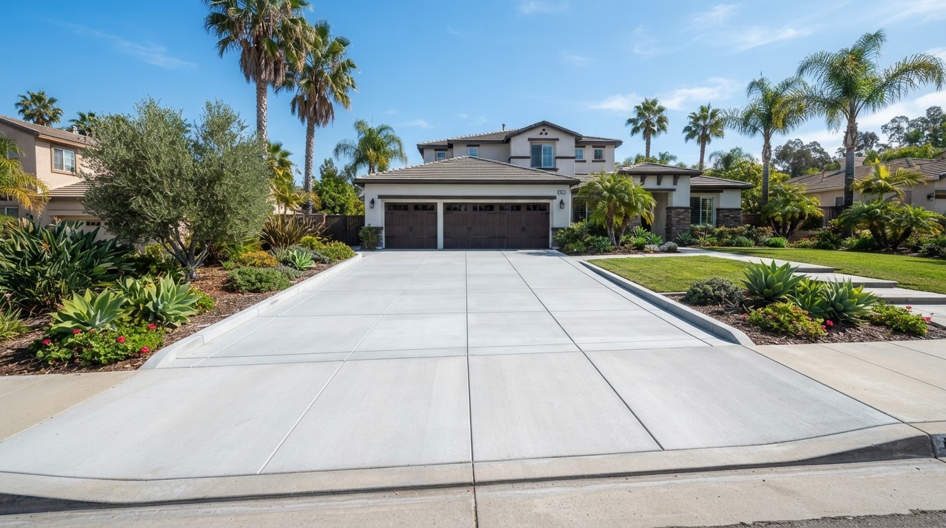 Completed residential concrete driveway project in Lakewood, CA