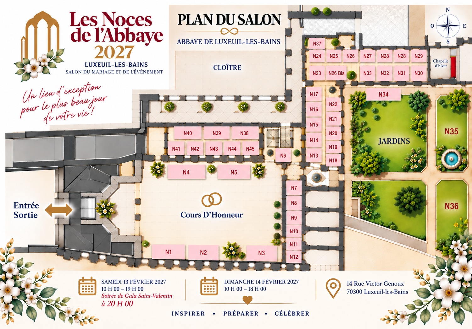 Plan officiel du salon Les Noces de l'Abbaye 2027 à Luxeuil-les-Bains