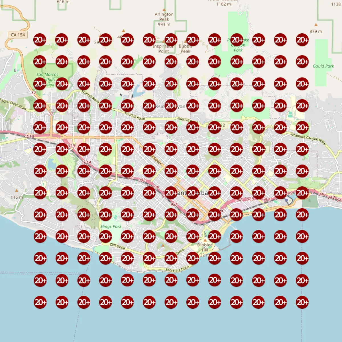 Mapa de posicionamiento local Antes: posiciones 20+ rojas en toda la ciudad