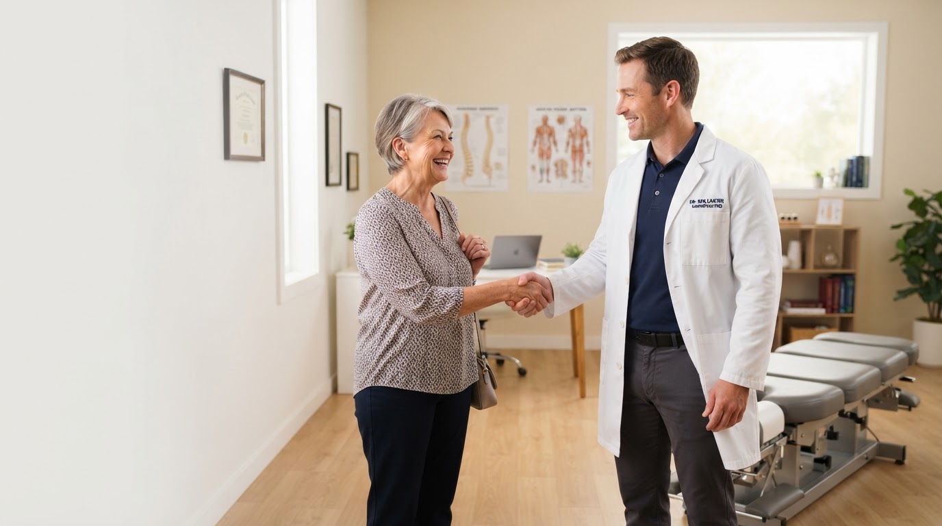 Happy patient with chiropractor at The IndyChiro Clinic
