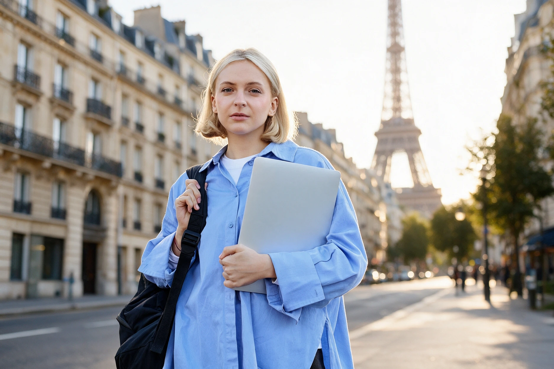 Étudiante à Paris devant la Tour Eiffel - Study First Europe