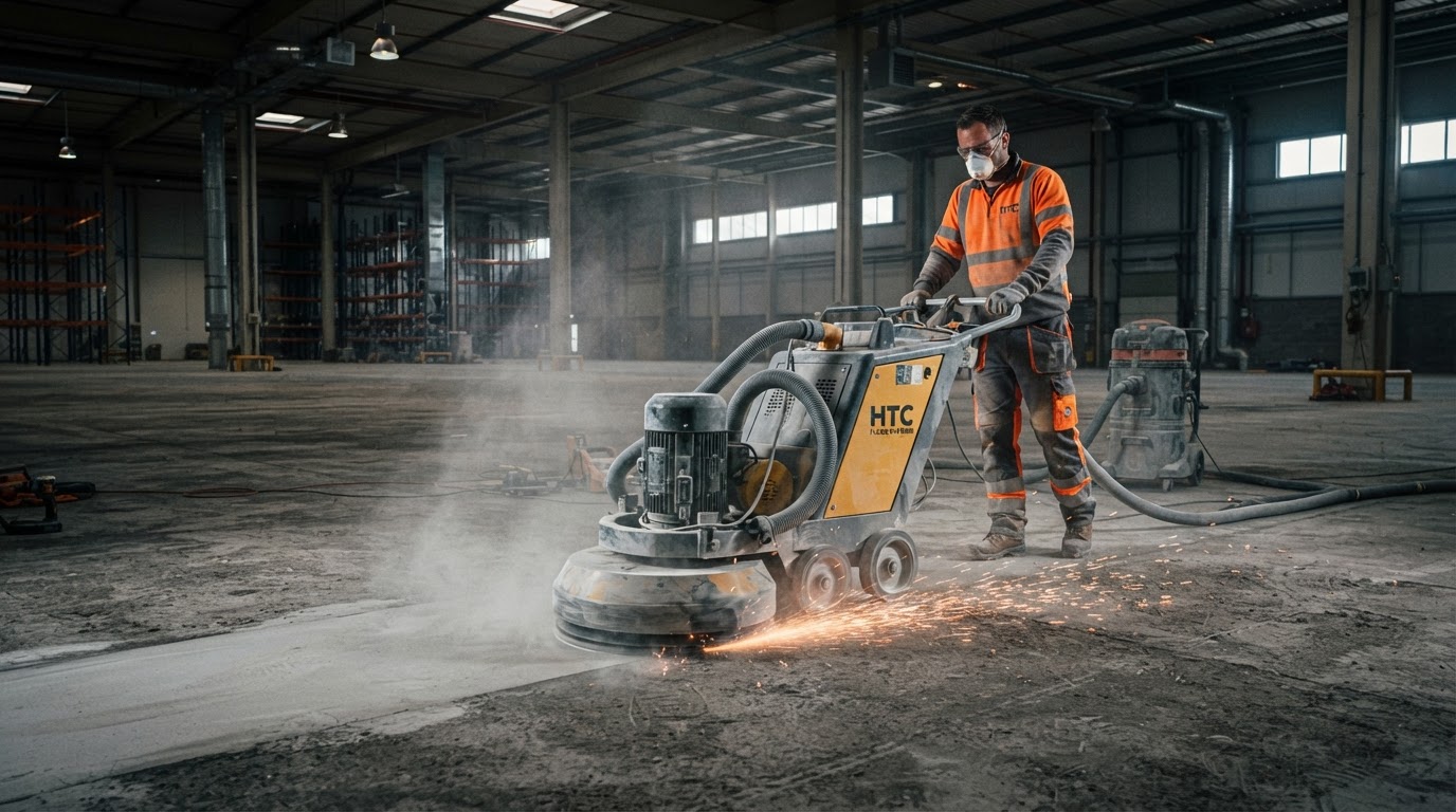 Mechanical diamond grinding and surface preparation on a commercial floor