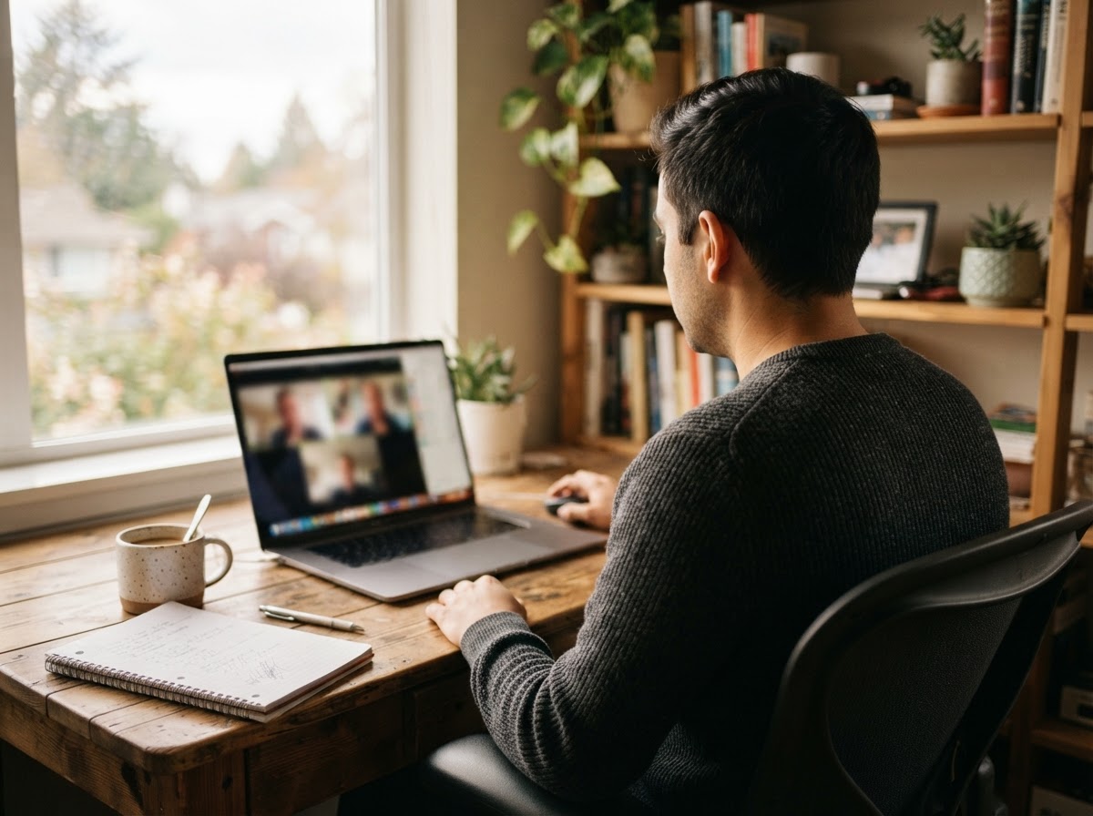 A virtual bookkeeping consultation taking place over video call