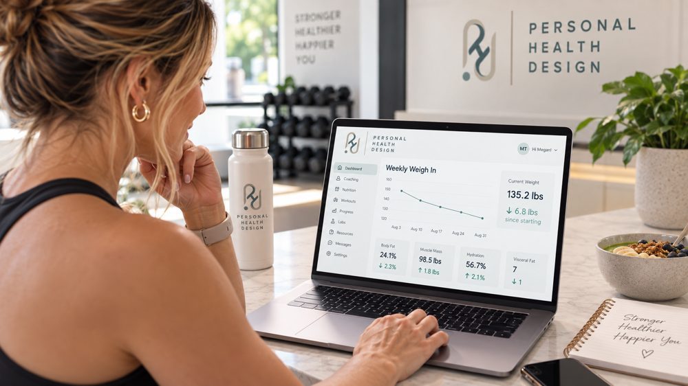 PHD Health Dashboard with Weekly Weigh-In, body fat, and muscle mass tracking
